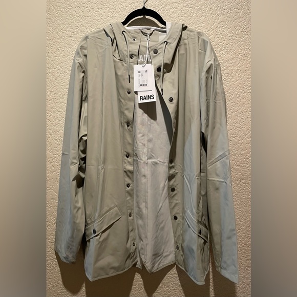 NWT Rains Hooded Jacket Cement Color Size XL - Picture 3 of 12